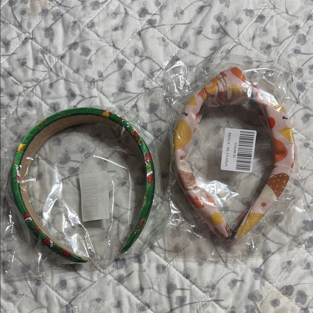 Floral Green and Patterned Headband Set
